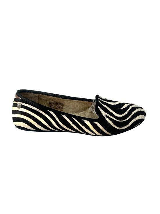 UGG Shoes - UGG Zebra Calf Hair Loafers Size 8 Black Cream Shearling Lined Ballet Flats